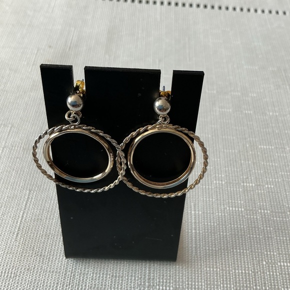 Silver and Gold Tone Hoop Earrings - Picture 2 of 2